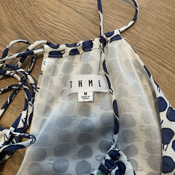 Anthropology THML white blue dotted colorful knee length dress size M E5 - Picture 4 of 6